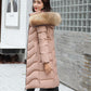 Women's Fashion Down Cotton Padded Jacket Long Style Over The Knee Thickened Warm Women's Parka Coat Hooded Fur Collar Coat