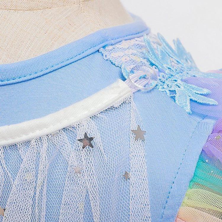 Girls Frozen Dress Aisha Princess Dress Summer Children Rainbow Tutu Skirt Gradient