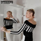 Slash Neck Dress Striped Women Long Sleeve Slim Evening Gowns Lady Cocktail Party Vestidos