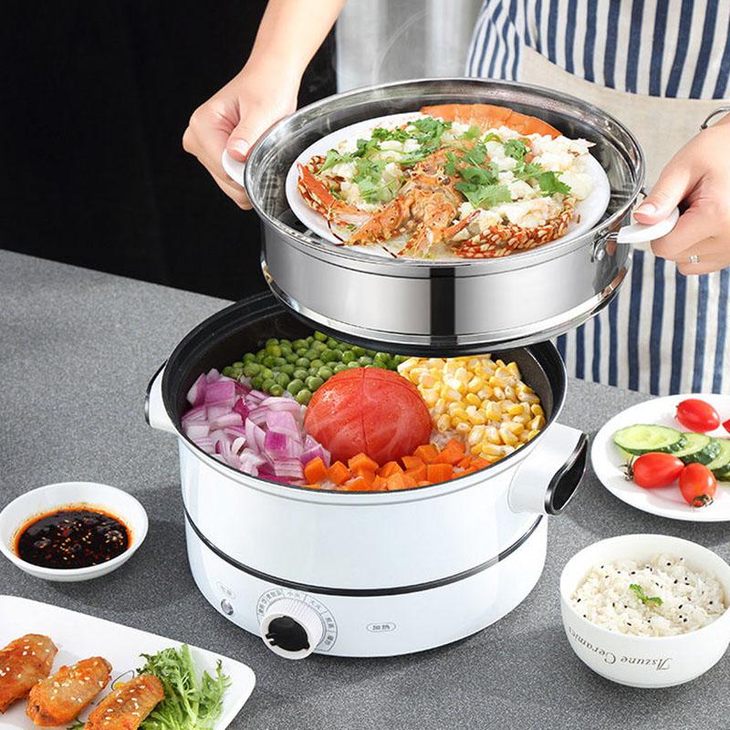 Electric Frying Pan Multi-function Electric Pot Electric Mini Electric Pot Household Steamer Electric Skillet Non-stick Pot with Steamer