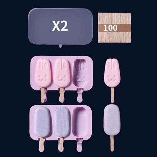 Homemade Food Grade Silicone Ice Cream Molds Ice Lolly Moulds Freezer Cartoon Ice Cream Bar Molds Maker with 50 Popsicle Sticks