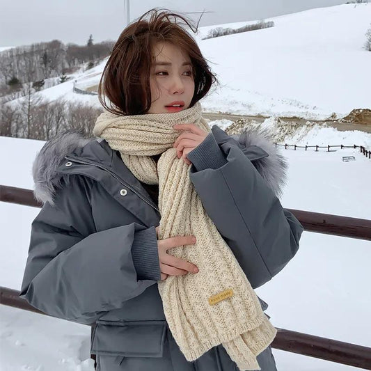 Scarf Female Winter Korean Fashion Solid Color Woven Scarf Thick Warm Wool Couple Scarf Shawl