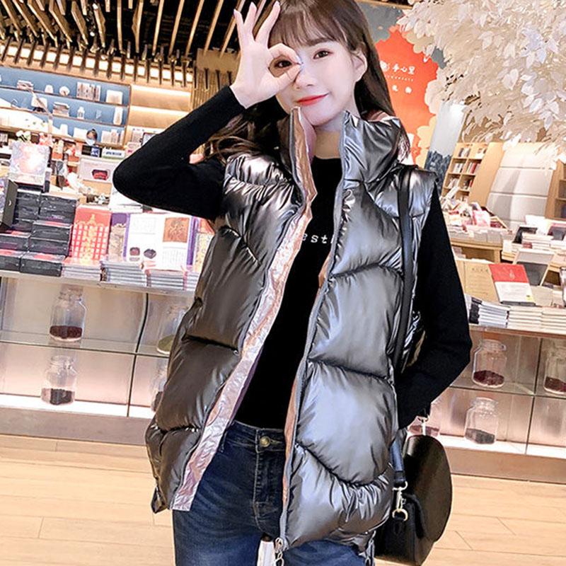 Autumn and Winter Shiny Down Cotton Horse Simple Sleeveless Casual Vest Fashion All-match Female Jacket