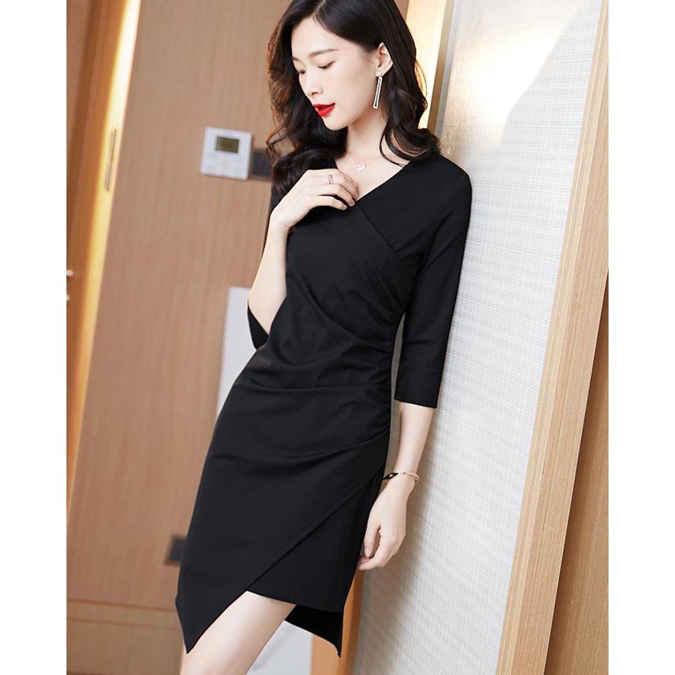 Summer Women V Collar Slim Long Sleeve Occupation Dress Temperament Occupation Tight Dress Vestidos