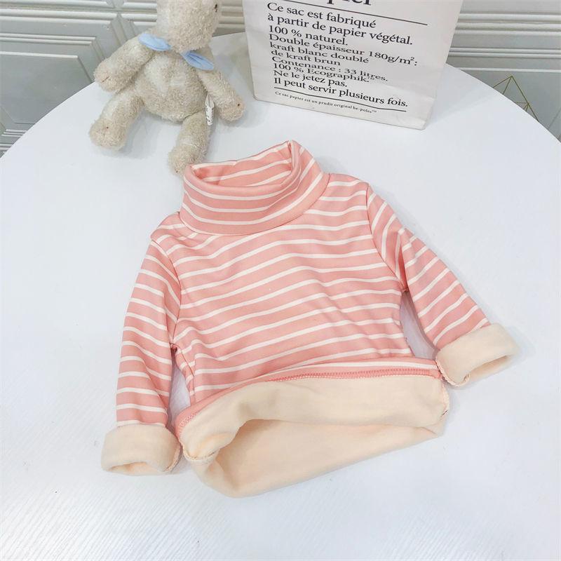 Children's Thermal Underwear Top Winter Turtleneck Bottoming Shirt Children's Clothing with Fleece Stripes