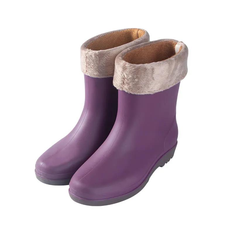 Female Autumn and Winter Rain Boots Adult Mid-tube Rain Boots   Rubber Shoes Non-slip Plus Velvet Cotton Warm Waterproof Shoes