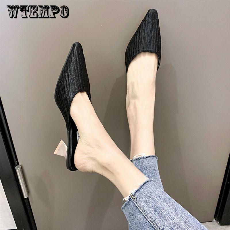 Pointed Women's Shoes Half Slippers Wear Thick with Slippers