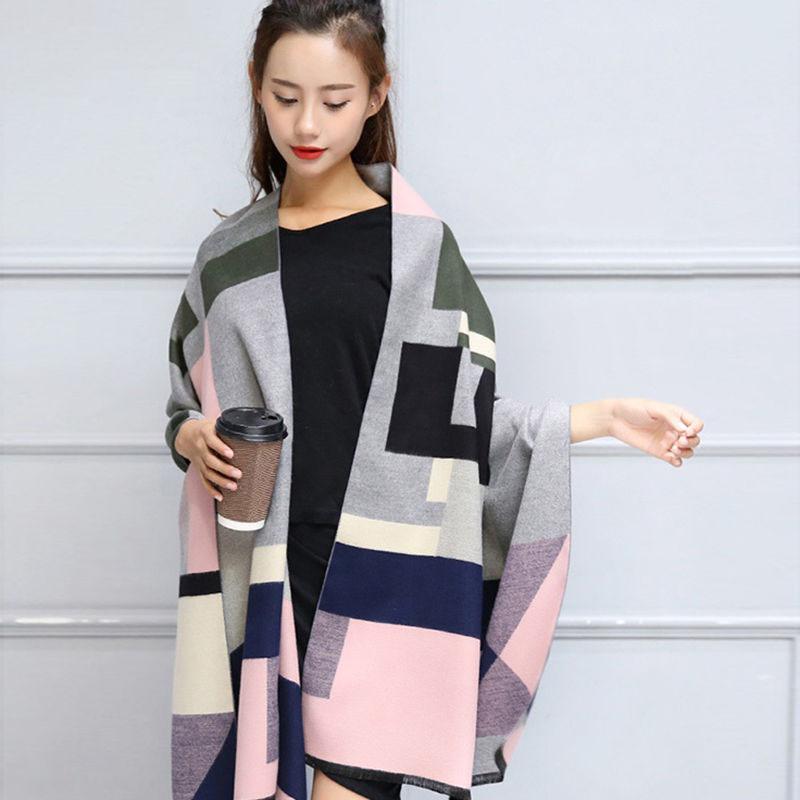 French Retro Wool Cloak Temperament Shawl Thickened Warm Student Long Plaid Double-sided Scarf Female Commuter