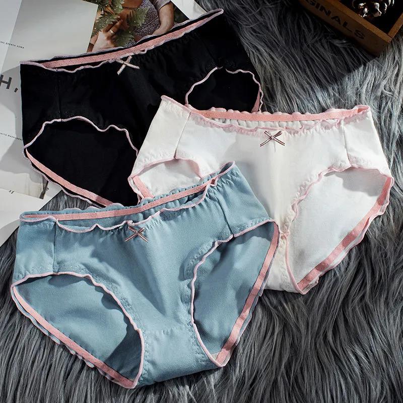 4Pcs/Set Mid Waist Breathable Seamless Cotton Underpants Women's All-match Solid Color Large Size Causal Soft Briefs