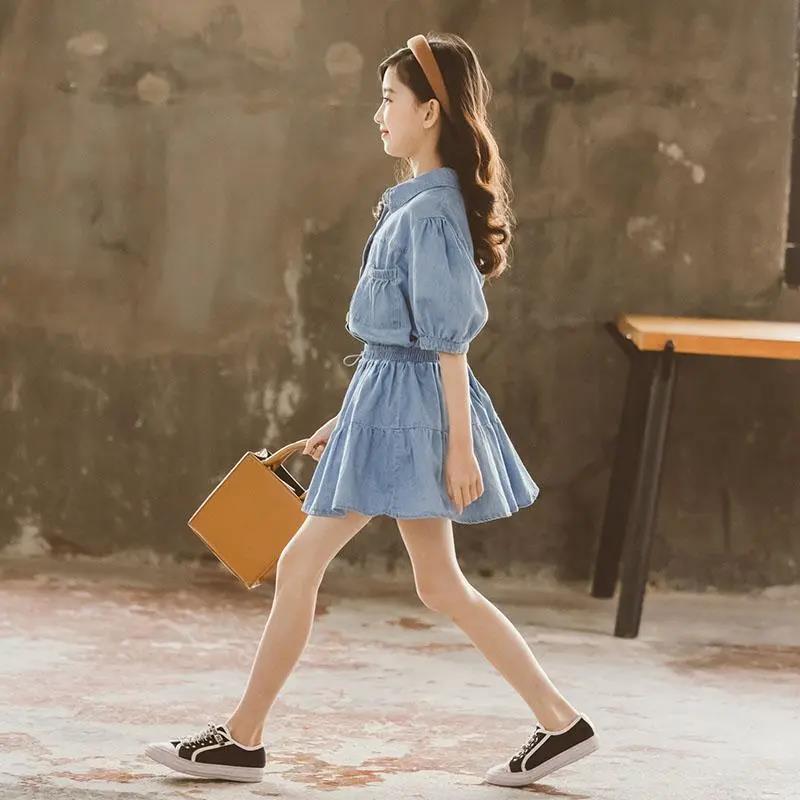 Girls' Summer Suit Korean Style Western Style Girl Denim Skirt Two-piece Suit Net Celebrity Children's Skirt Set