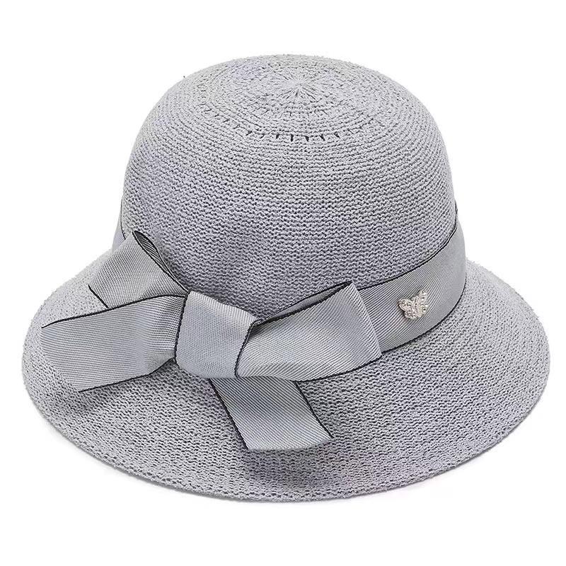 Women's Bow Flower Cotton Linen Cap Spring Summer Fisherman Hat All Match Floral Diamond Cap Windshield Sun Hat Elegant Pot Cap