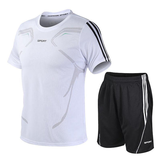 Summer Ice Silk New Sports Suit Men's Shorts Short-sleeved T-shirt Running Fitness Quick-drying Clothes Casual Two-piece Thin