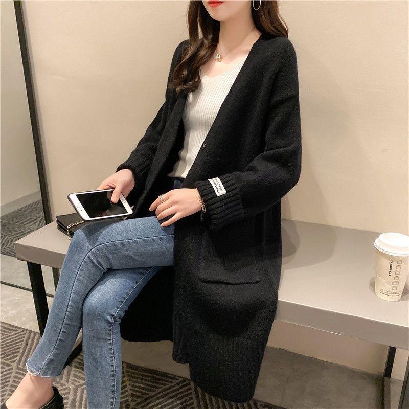 Autumn and Winter Casual Mid-length Sweater Loose Long-sleeved Pocket Cardigan