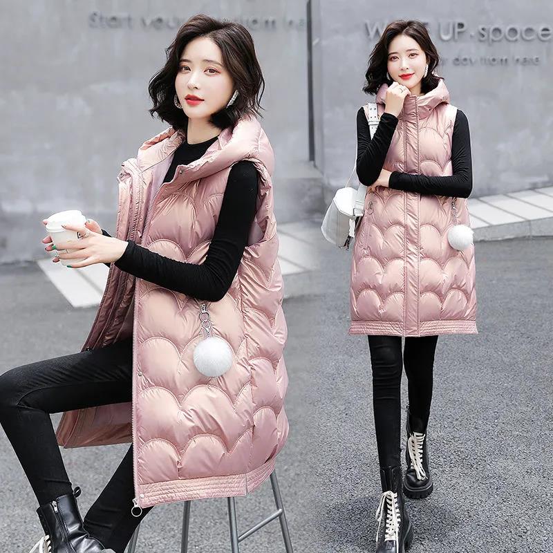 Disposable Bright Face Down Cotton Vest Women Thick Autumn and Winter Loose Coat Waistcoat Women Mid-length