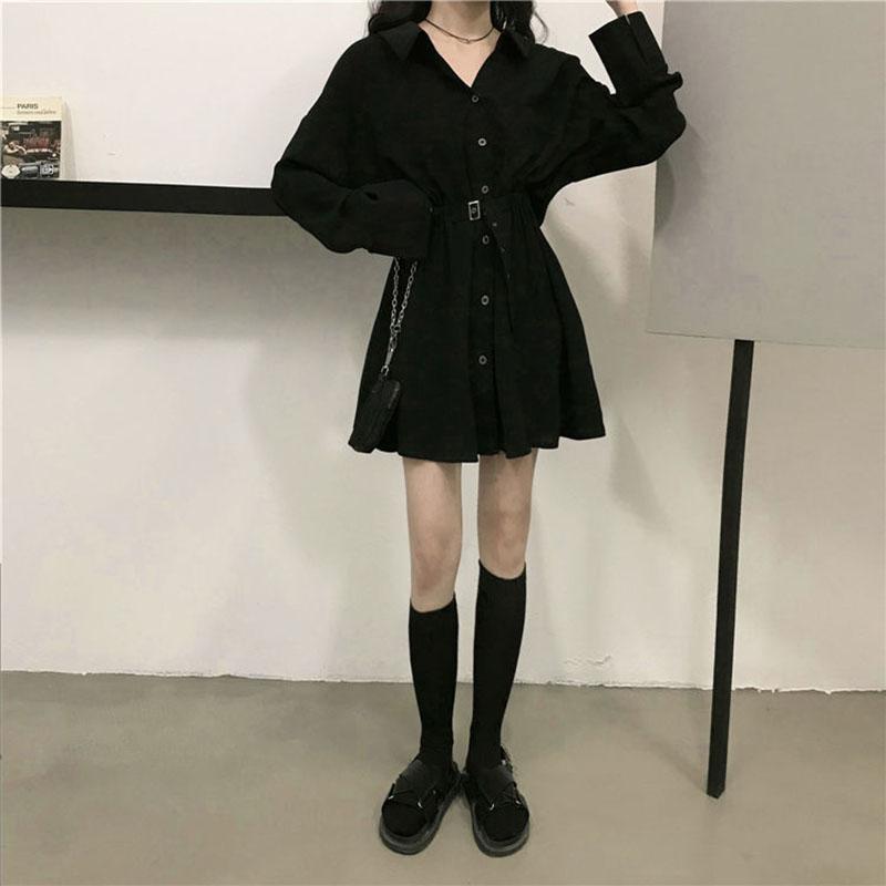 Spring and Autumn Clothing Lightly Cooked Hepburn Style Design Sense Small Black Skirt Waist Slimming Long-sleeved Dress Women