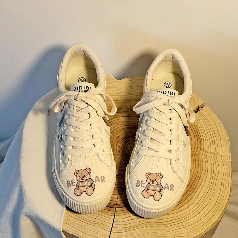 Niche Original Cute Bear Shell-toe Shoes Female Wild Korean Casual White Shoes