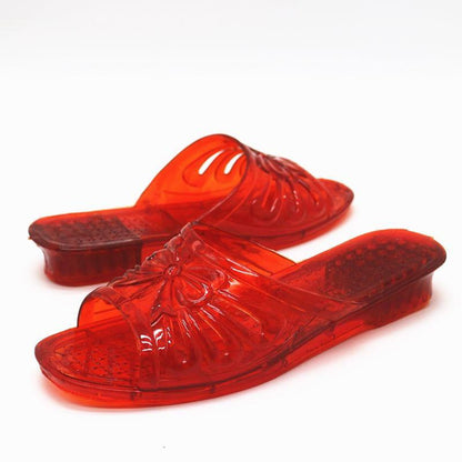 Jelly Transparent Crystal Plastic Flat-heeled Women's Slippers Ladies Summer Slope with Thick-soled Outdoor Sandals and Slippers Plastic Large Size