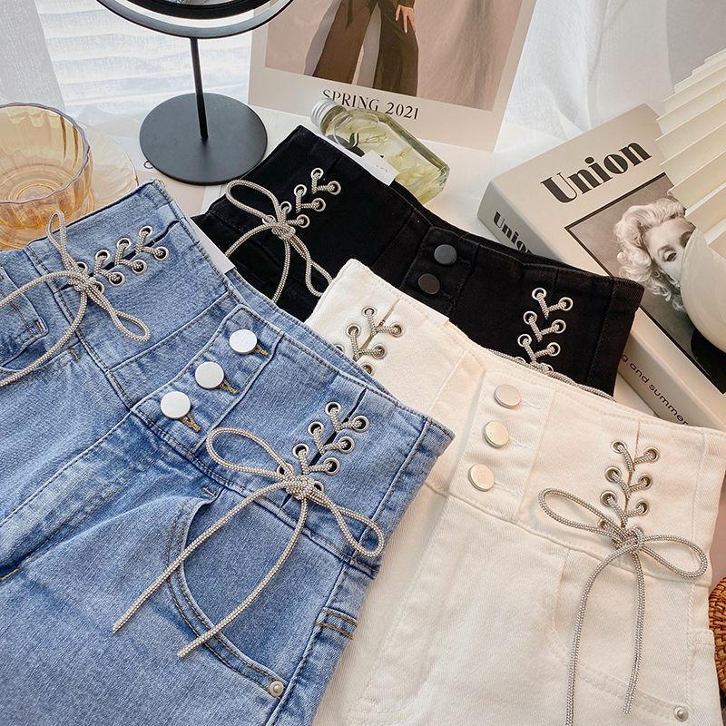 Large Size Jeans Women's Korean Version Three-button High-waist Straps Design Personality Wide-leg Pants