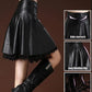 Women's Plus Size Leather Skirt High Waist Sexy Lace Stitching A-line Skirt Autumn Winter Sexy Pleated Skirt