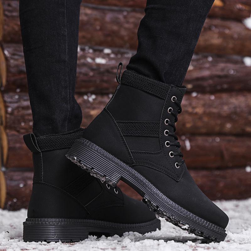 Windproof  Martin Boots Men's Leather Shoes Waterproof Snow Boots Warm Military Boots Cotton Shoes