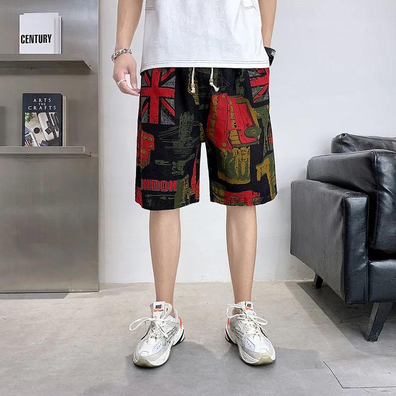 Men's Summer Outer Wear Cotton Shorts Loose Sports and Leisure Five-point Pants Large Size Wild Printing Soft Breathable Comfortable Beach Shorts