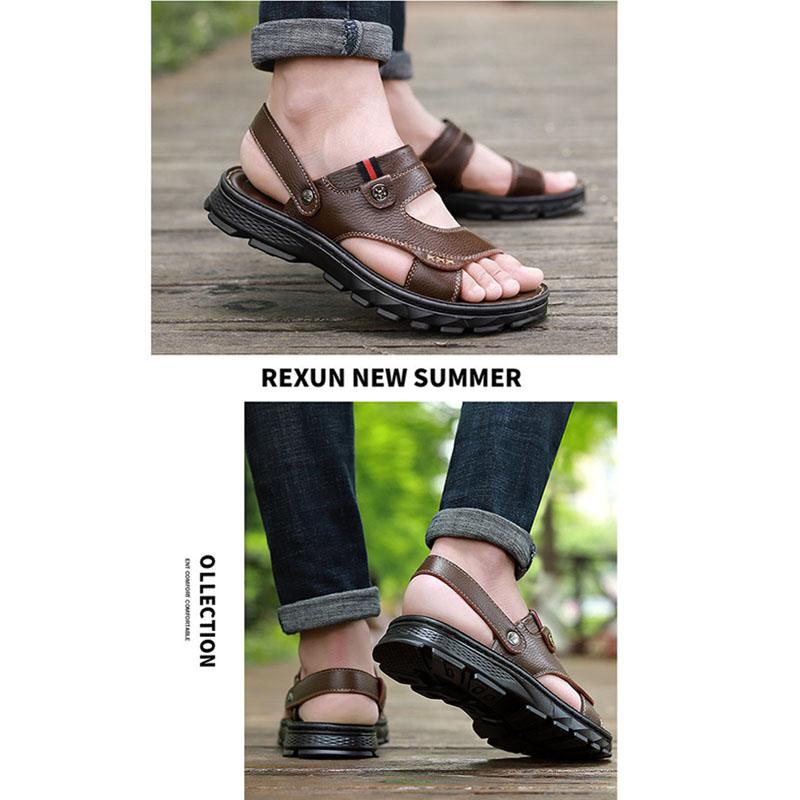 Sandals Men's New Summer Breathable Cowhide Beach Shoes Soft Sole Casual Wear Leather Dual-use Popular Sandals and Slippers