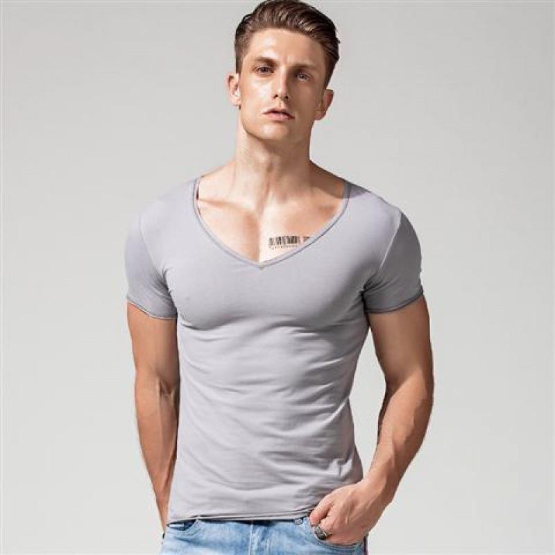 Slim Shirts Men Tees V-collar Clothing Breathable T-shirt Half Sleeves Overshirt Casual Comfortable Pullovers Summer