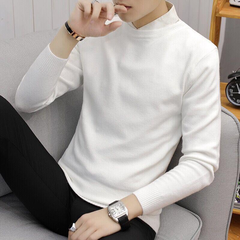 Warm Turtleneck Sweater Men Solid Knitted Mens Sweaters Casual Slim Pullover Male Double Collar Tops