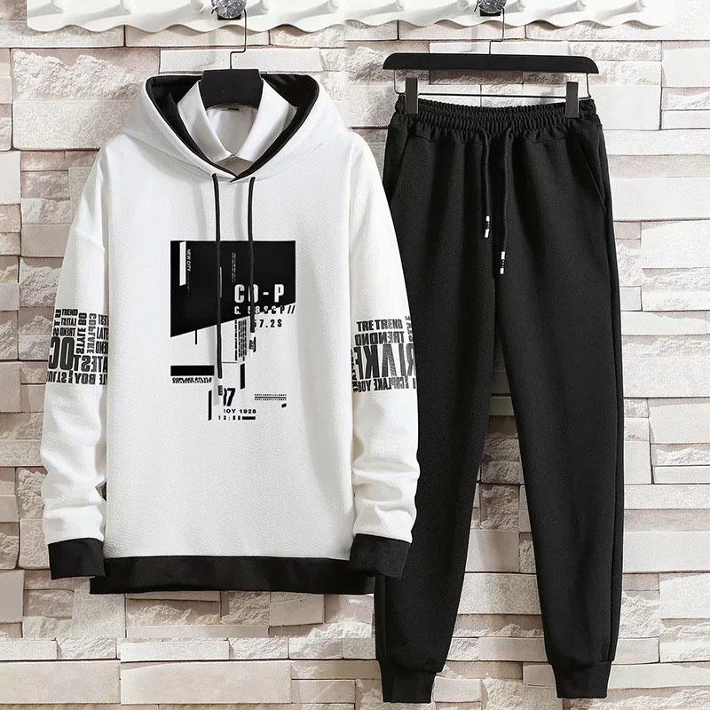 Sports Suits Men's Spring and Autumn Solid Color Korean Version Casual All-match Trend Hooded Sweater Leggings Trousers Two-piece Set