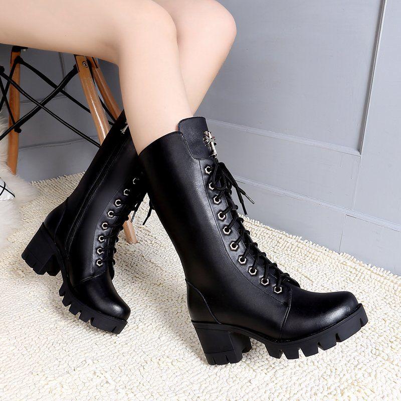 Autumn Winter Motorcycle Boots Women British Style Ankle Boots Gothic Punk Low Heel Boot Size 35-41