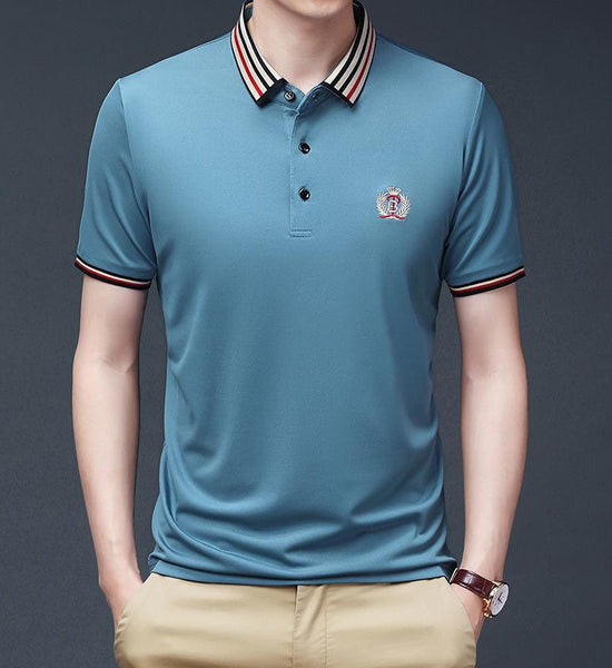 Short-sleeved T-shirt Summer Men's Shirt Lapel Young and Middle-aged Embroidery Top Casual Fashion Trend