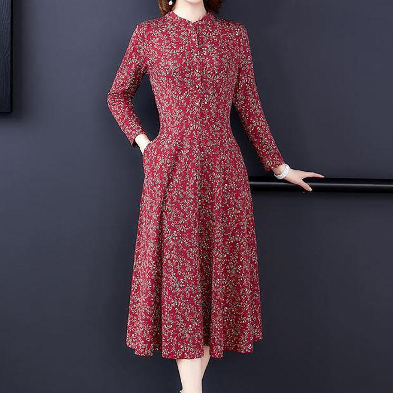 High-end Western Style Long-sleeved Dress Spring Autumn and Winter Middle-aged Women's Temperament Long Skirt