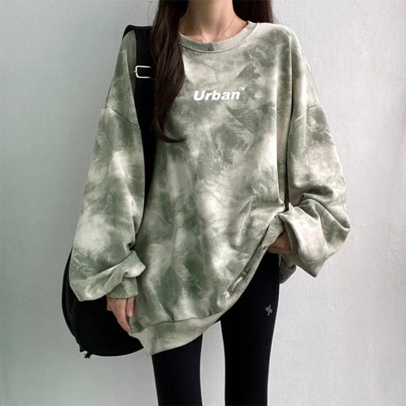 Female Korean Version Loose Top Student Tie-dye Spring and Autumn High Street All-match Coat Ins Long-sleeved Pullover Sweater