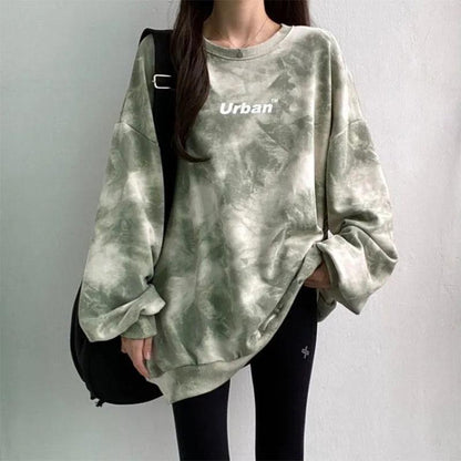 Female Korean Version Loose Top Student Tie-dye Spring and Autumn High Street All-match Coat Ins Long-sleeved Pullover Sweater