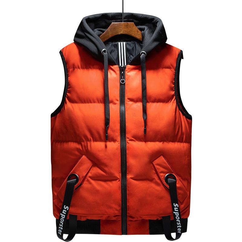 Autumn and Winter Men's Down Jacket Cotton Bottom Vest Casual Fashion Hooded Vest Cotton Jacket