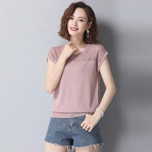 Summer Women's Loose All-match Sunscreen Shirts Thin Tops Knitted Bottoming Shirts