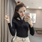 Autumn and Winter Hanging Neck Casual Sweater Retro Scottish Style Top V-neck Thin Women's Bottoming Shirt