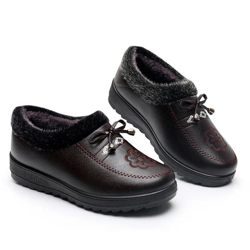 Cotton Shoes Women's Shoes Short Boots Plus Velvet To Keep Warm for The Elderly Leather Cotton Boots, Winter Leather Cotton Shoes