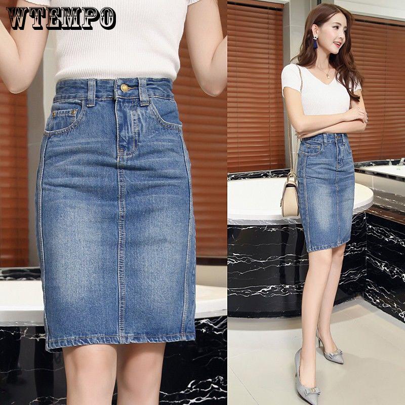 Slit Brand Split Front Ripped Denim Skirt