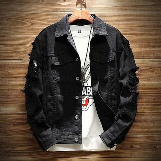 Teen Couple Jacket Jacket Plus Size Loose Jacket Men Clothing Spring and Autumn Hole Denim