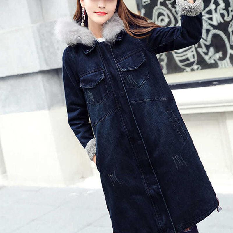 Winter Coat Women's Mid-length Korean Style Loose Thick Plus Cashmere Lamb Wool Cotton Coat Denim Jacket Cotton Jacket