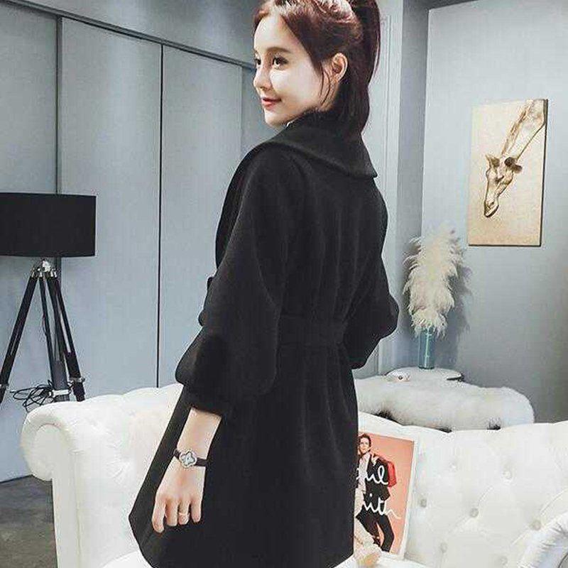 Winter Korean Mid-length Woolen Trench Coat Jacket Spring Lantern Sleeve Harajuku Women's Woolen Coat