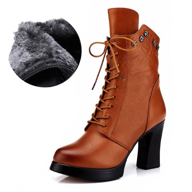 Genuine Leather Boots Ladies Footwear Women's Ankle Boots Women High Heels Booties women snow boots