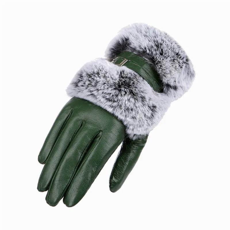 Genuine Leather Ladies Gloves for Autumn and Winter Riding Warm Rex Rabbit Fur Plus Suede Leather Gloves