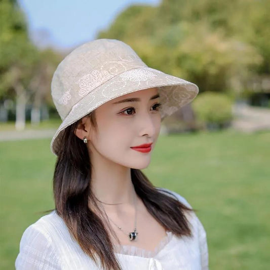 Women's Cotton Bucket Hat Rose Flower Bow Sunscreen Sun Hat Spring Adjustable Hat Breathable Vintage Fisherman Hat Basin Hat