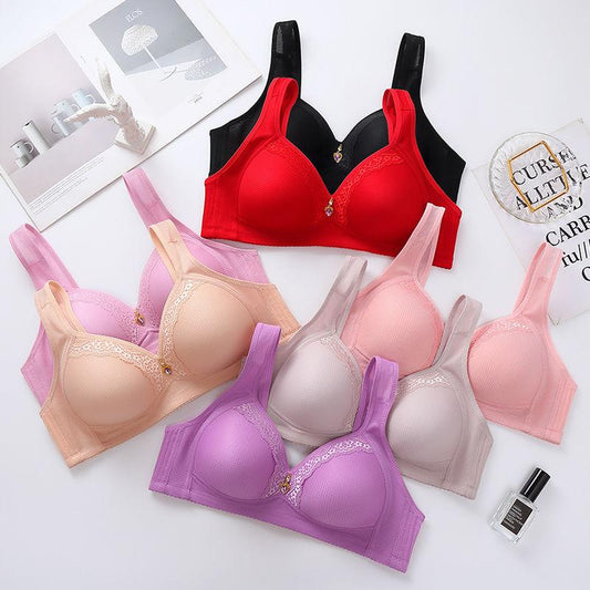 Large Size Thin Comfortable No Steel Ring Adjustment Anti-sagging Gathering Non-magnetic Underwear Women's Bra Lace Crystal Pendant