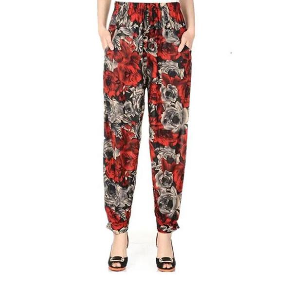 Women Summer High Waist Wide Leg Floral Printed Casual Pants Female Big Size Loose Elastic Waist Simple Thin Cropped Pants