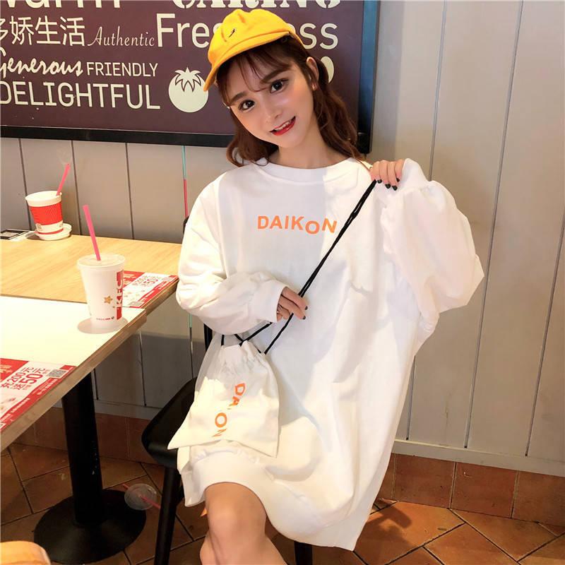 Autumn and Winter Cotton Round Neck Sweater Female Students Loose Long-sleeved T-shirt Trend