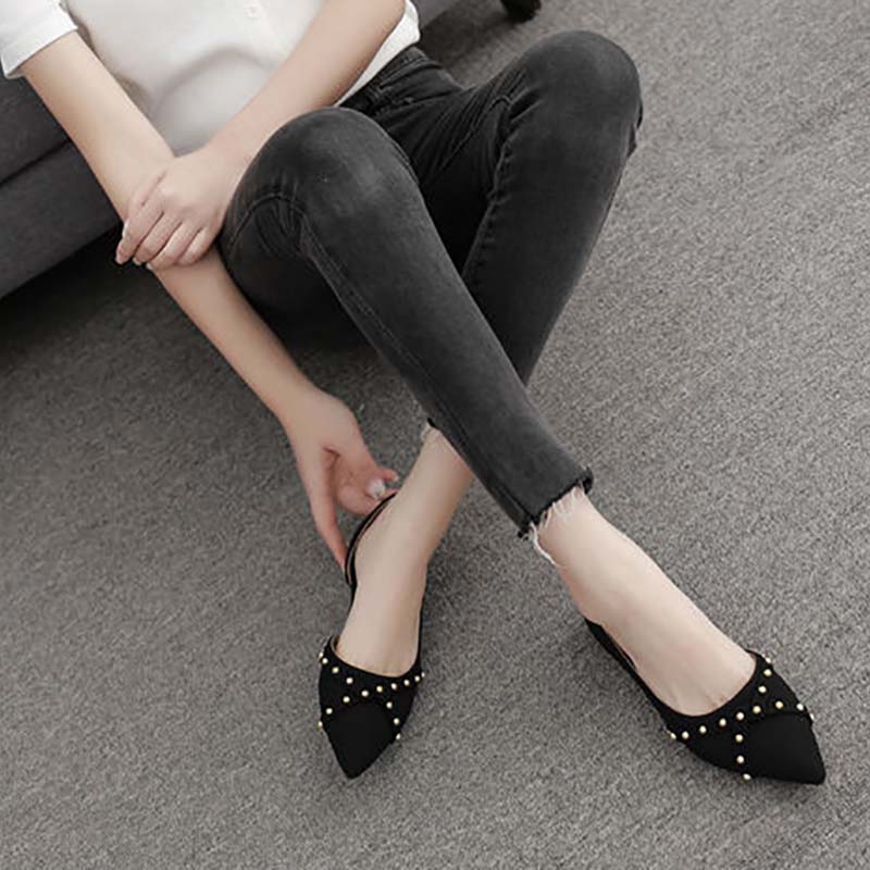 Flat Bottom Women's Single Shoes Spring All-match Pointed Toe Four Seasons Shallow Mouth Evening Shoes Summer Dress Fairy Shoes