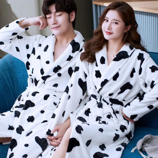 V-neck Cashmere Couple Bathrobes Men Pajamas Winter Warm Home Clothes Ladies Quick-drying Robe Coat Long